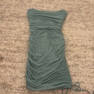 Oh Polly Strapless Teal Dress